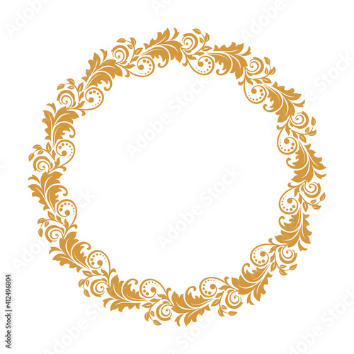 Decorative frame Elegant vector element for design in Eastern style, place for text. Floral golden border. Lace illustration for invitations and greeting cards.