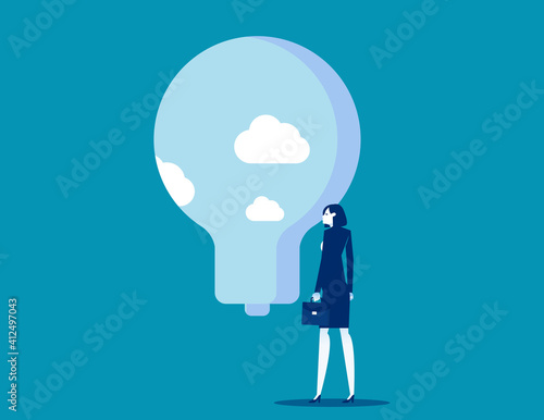 Looking through a bulb idea window. Creativity concept