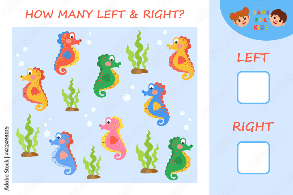 Game for children. sea Horse. Children funny riddle entertainment and amusement. Kid s art game and activities jigsaw. Vector illustration