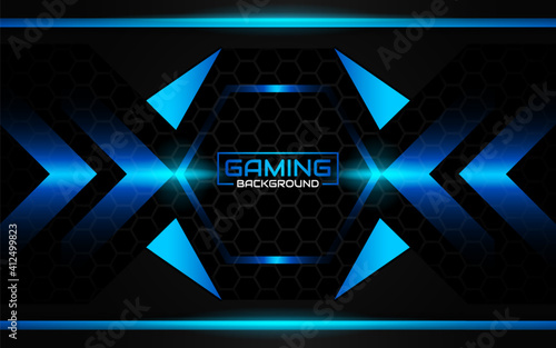 Abstract futuristic geometric black and blue gaming background with modern esport shapes. Vector design template technology concept can use element game banner, sport poster, cyber wallpaper, web