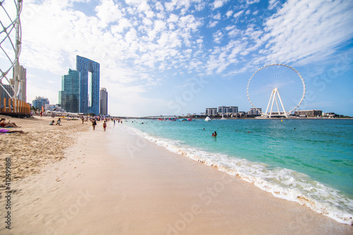 DUBAI, UAE - December, 2020: JBR or Jumeirah Beach Residence is a waterfront community located in Dubai Marina in UAE