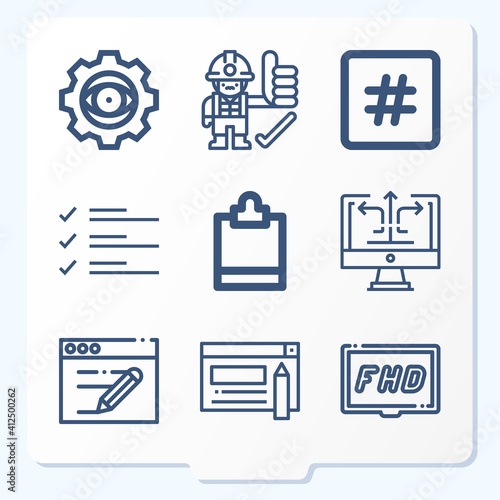 Simple set of 9 icons related to monitored