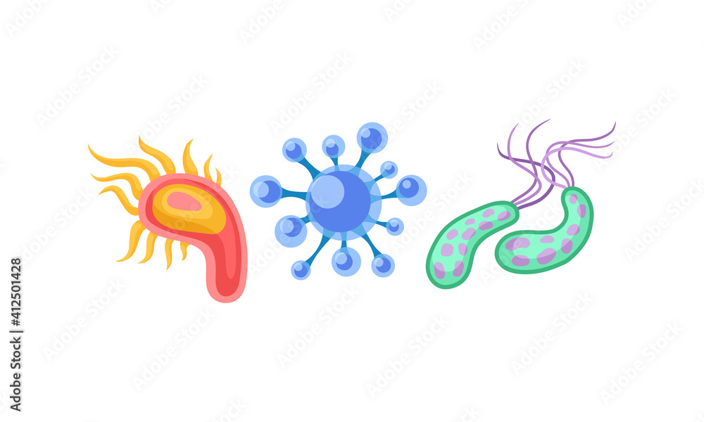 Various Virus, Microbe and Germs of Different Color and Shape Vector Set Various Virus, Microbe and Germs of Different Color and Shape Vector Set