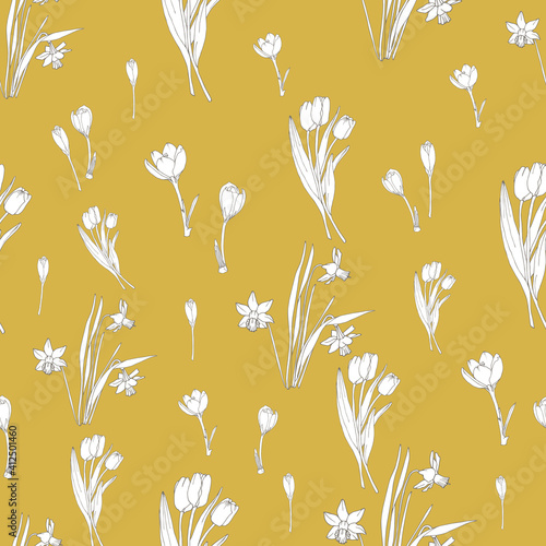 Vector white spring flowers repeat pattern background
