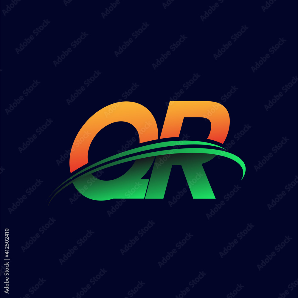 initial logo QR company name colored orange and green swoosh design ...