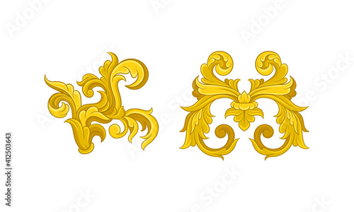 Baroque Golden Elements with Scroll and Swirl Vector Set