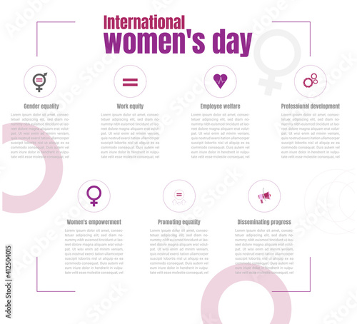 Illustration with the principles for the empowerment of women, with icons of each one of them.