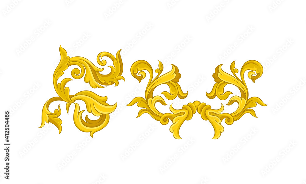 Fototapeta premium Golden Baroque Elements with Scroll and Swirl Vector Set