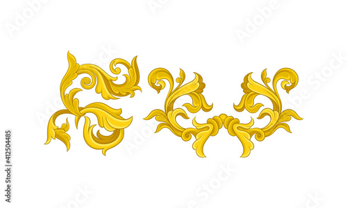 Golden Baroque Elements with Scroll and Swirl Vector Set