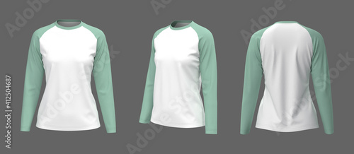 Long-sleeves raglan t-shirt mockup, 3d illustration, 3d rendering