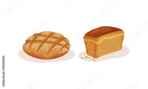 Loaves of Bread as Staple Food from Dough of Flour and Water Vector Set