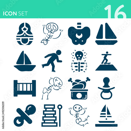 Simple set of 16 icons related to skeletal photo