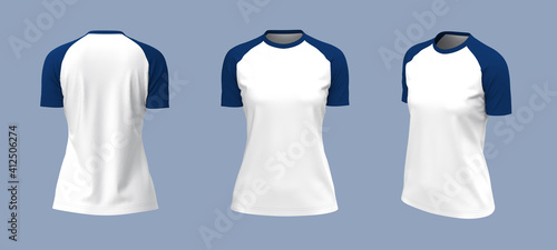 Short-sleeve raglan t-shirt mockup, 3d illustration, 3d rendering