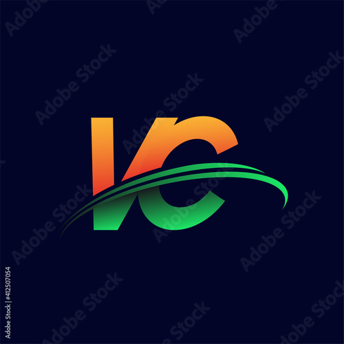 initial logo VC company name colored orange and green swoosh design, isolated on dark background. vector logo for business and company identity.
