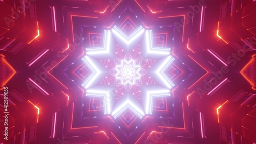 Geometric neon star pattern 3d illustration
