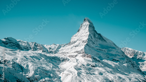 Snow covered mountains in Winter. Matterhorn, Zermatt, Switzerland.