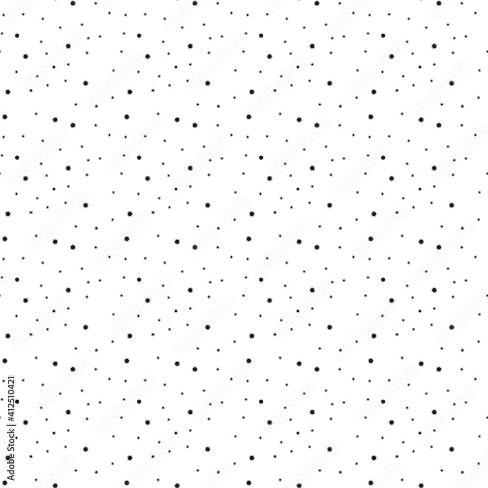 Vector seamless pattern with dotted circles. Stylish background with randomly disposed spots. Monochrome minimalist graphic design. Tileable simple texture from small black dots