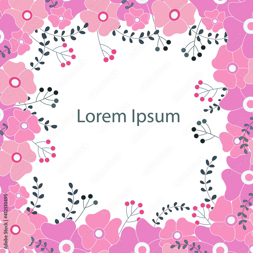 Colorful pink floral frame, Lorem Ipsum art design elements stock vector illustration for web, for print