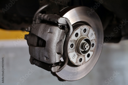 Brake pad replacement in car service