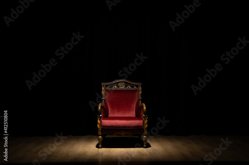Red wooden seat on the theater stage