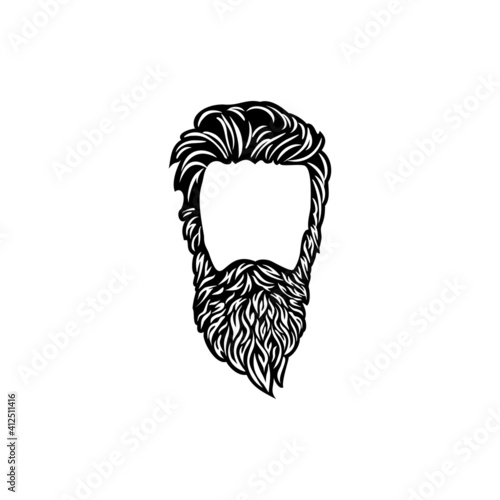 Hipster hair and beards logo, 
Barber shop isolated vintage label badge emblem. Vector illustration.