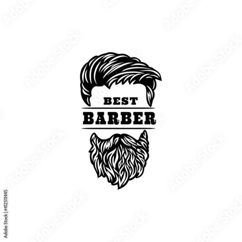Hipster hair and beards logo, 
Barber shop isolated vintage label badge emblem. Vector illustration.