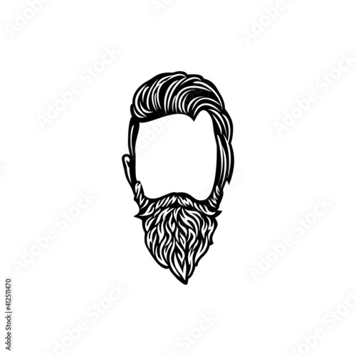 Hipster hair and beards logo, 
Barber shop isolated vintage label badge emblem. Vector illustration.