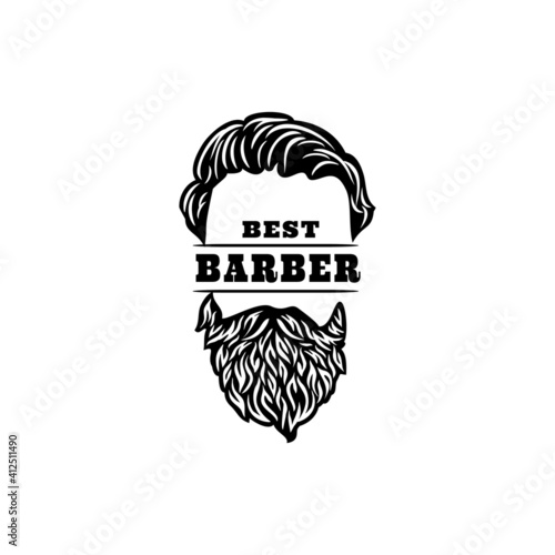 Hipster hair and beards logo, 
Barber shop isolated vintage label badge emblem. Vector illustration.