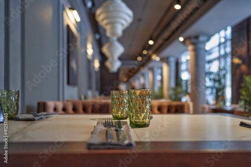 Country club restaurant modern interior. Cozy men's salon.