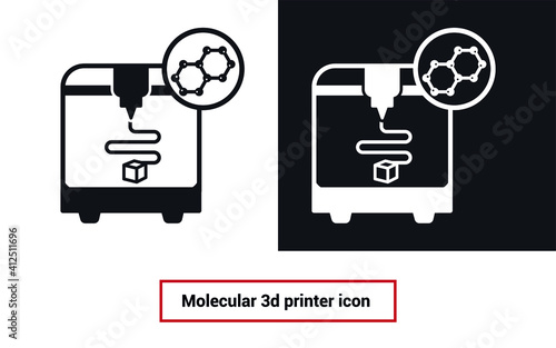 Vector image. Molecular 3d printer icon.