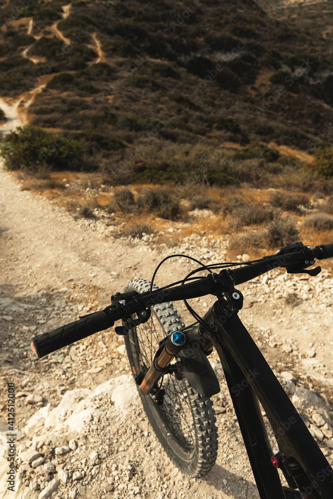 MTB bike on a top of a mountan before a downhill ride MTB bike on a top of a mountan before a downhill ride