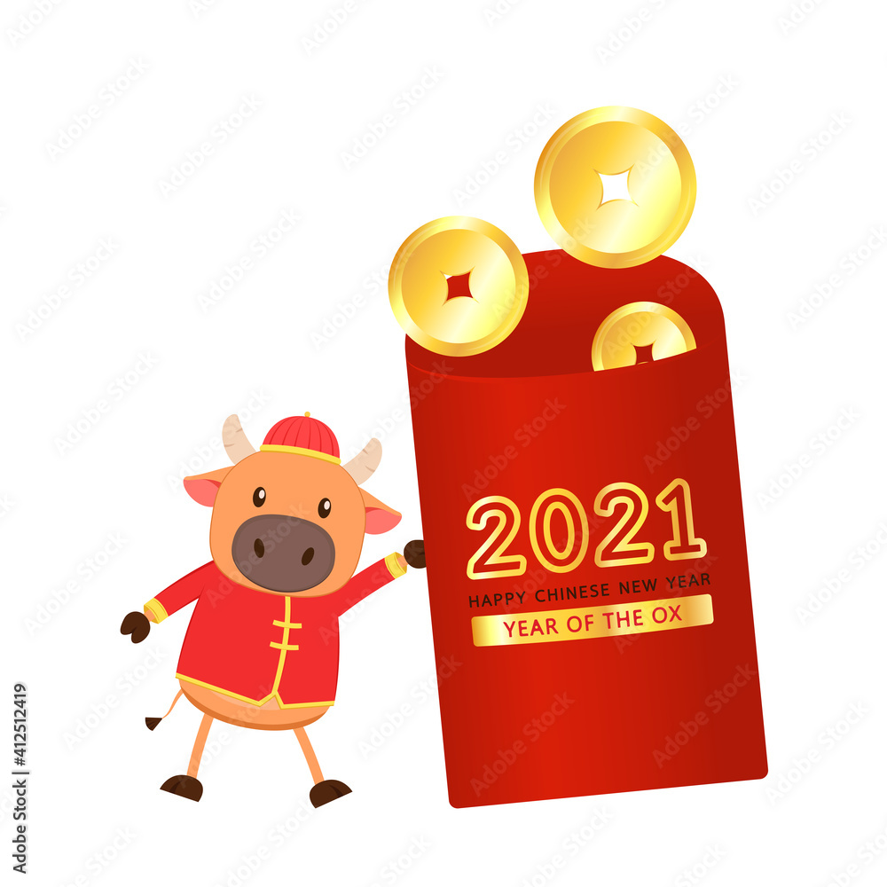 Chinese reward. Red paper pack. Envelope vector. Year of the Ox. Red pack.