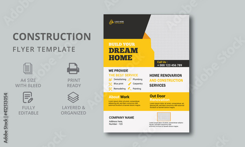 Corporate identity of the construction company A4 Flyer Template. the report  brochure design  flyer  leaflets decoration for printing  and presentation vector illustration.