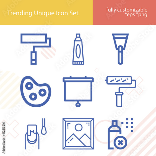 Simple set of paint related lineal icons.