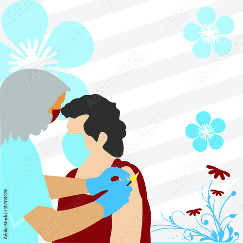 design vector illustration of a nurse injecting vaccine into a mother, a virus prevention illustration design