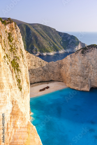 Zakynthos island Greece shipwreck Navagio beach travel vacation portrait format