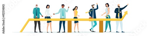 strategy, team discusses business strategy. A group of business people lifting a falling business curve. Success strategy. Business vector illustration.