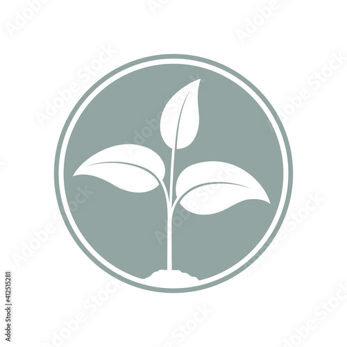 Sprout graphic icon. Young plant growing in the ground sign in the circle isolated on white background. Seedling symbol. Vector illustration