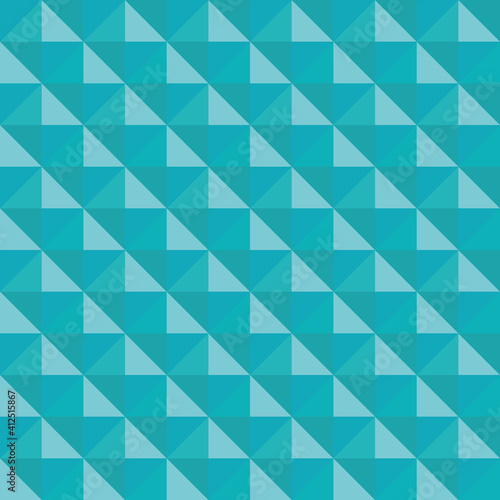Vector 3D pyramid shaped stud seamless pattern background. Elegant studded backdrop with shaded triangles. Monochrome aqua blue repeat. Modern tactile texture design. Geometric all over print