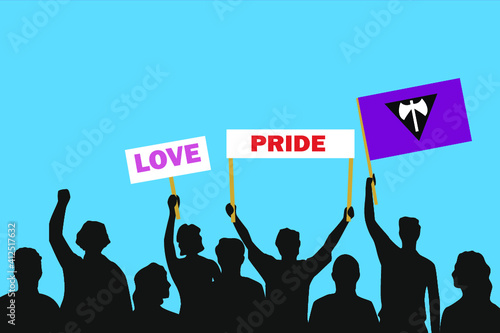 Vector illustration of the crowd that is expressing its attitude regarding to Labrys lesbian pride on white background. Love and Pride posters.