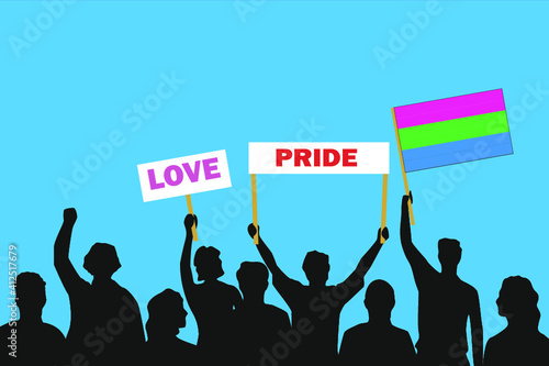 Vector illustration of the crowd that is expressing its attitude regarding to Polysexual pride on white background. Love and Pride posters.
