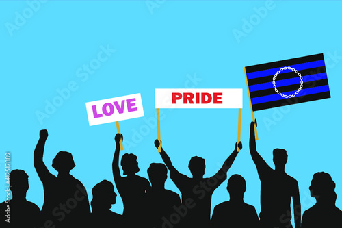 Vector illustration of the crowd that is expressing its attitude regarding to BDSM Slave pride on white background. Love and Pride posters.