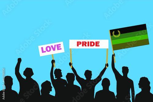 Vector illustration of the crowd that is expressing its attitude regarding to Military uniform fetish pride on white background. Love and Pride posters.