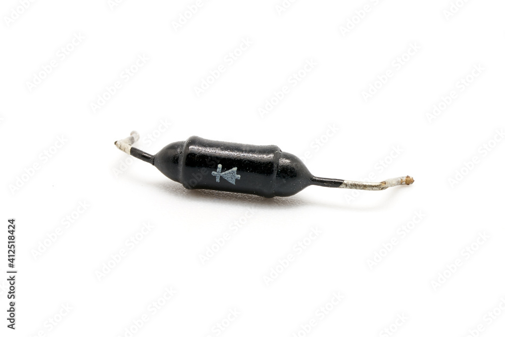 faulty Silicon diode. Defective diode removed for replacement. isolated on white base faulty Silicon diode. Defective diode removed for replacement. isolated on white base