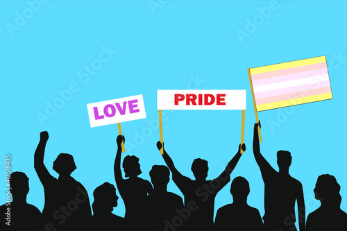 Vector illustration of the crowd that is expressing its attitude regarding to Pangender pride on white background. Love and Pride posters.