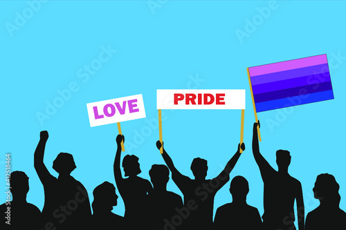 Vector illustration of the crowd that is expressing its attitude regarding to Transgender pride on white background. Love and Pride posters.
