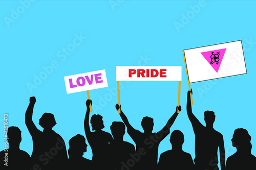 Vector illustration of the crowd that is expressing its attitude regarding to Transgender pride on white background. Love and Pride posters.