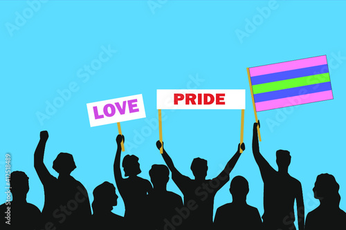 Vector illustration of the crowd that is expressing its attitude regarding to Trigender pride on white background. Love and Pride posters. photo