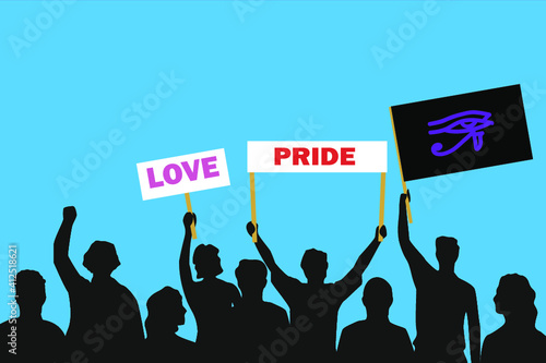 Vector illustration of the crowd that is expressing its attitude regarding to Black gothic sexuality pride on white background. Love and Pride posters.