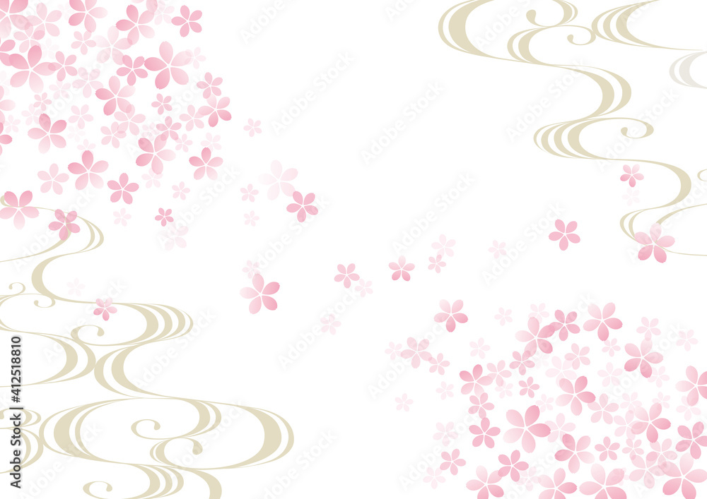 エレガントな波と桜白背景